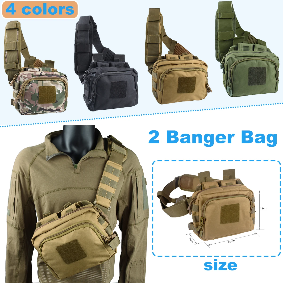 Vista frontal de la bolsa táctica de 2 Banger