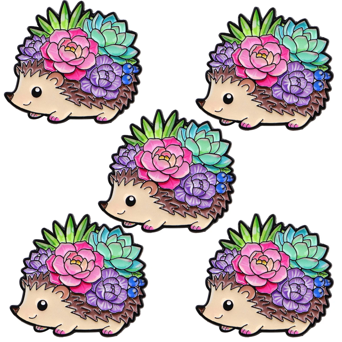 Pins esmaltados erizo, mariposa y suculenta – Para ropa y sombreros - imagen 3