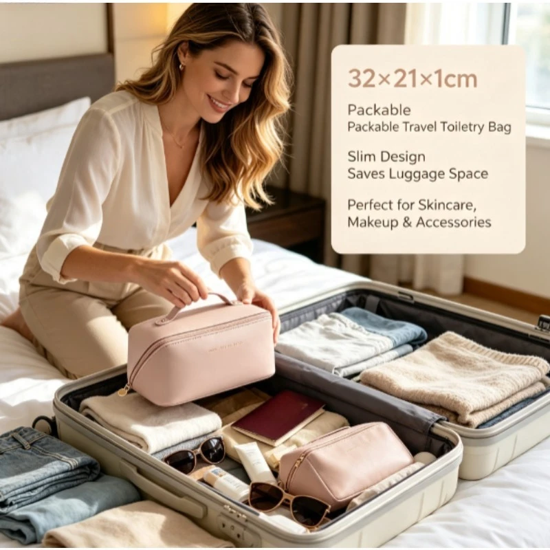 Bolsa de aseo portátil PU forma almohada gran capacidad viajes - imagen 3