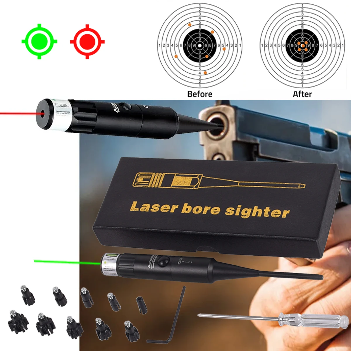 Colimador láser para rifles con adaptadores de calibre ajustable