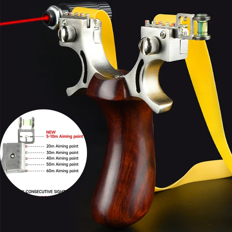 Tirachinas de acero inoxidable con mira láser y empuñadura de madera - imagen 4