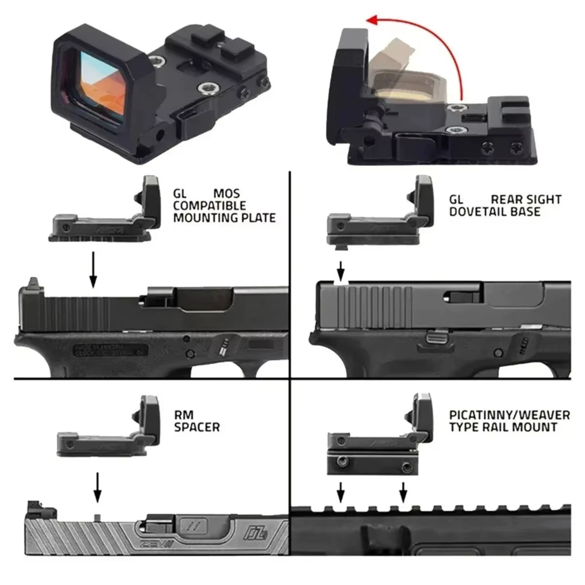 Visor de punto rojo VISM SR M1 para Glock 17 con raíl Picatinny - imagen 2