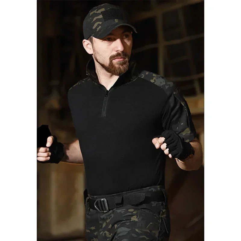 Ropa táctica camuflaje negro impermeable media cremallera y bolsillos - imagen 5