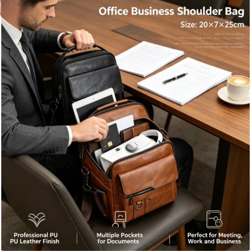 Bolso cruzado táctico vertical PU cuero hombre, gran capacidad - imagen 5