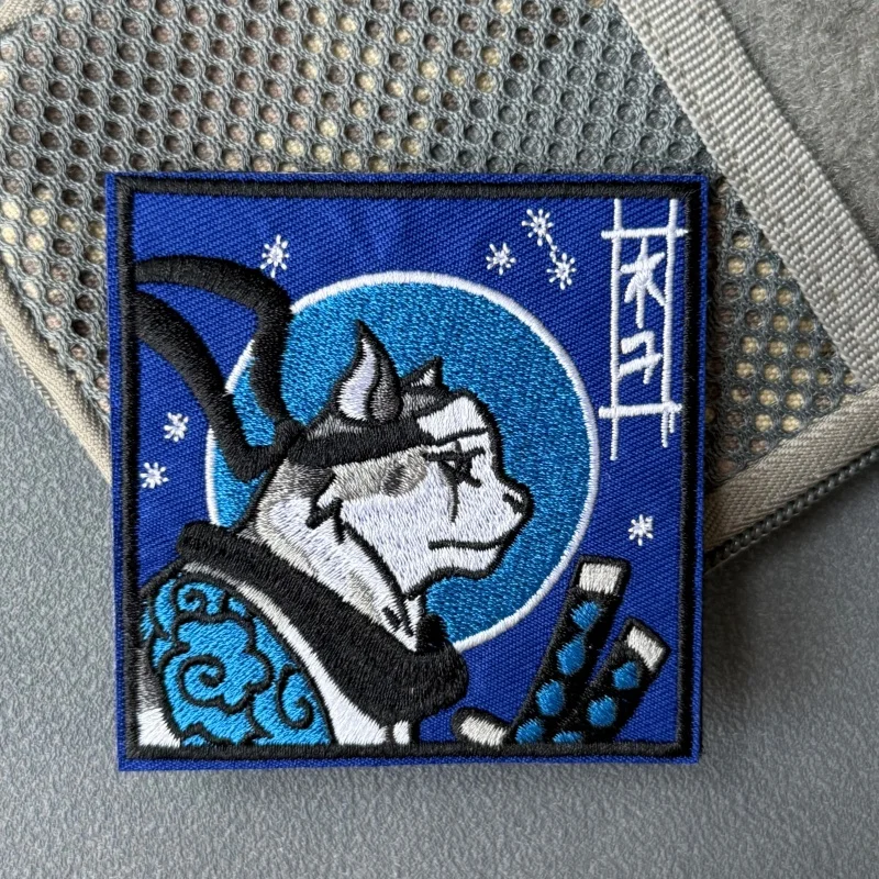 Parche táctico bordado gato samurái japonés con velcro para mochila - imagen 5