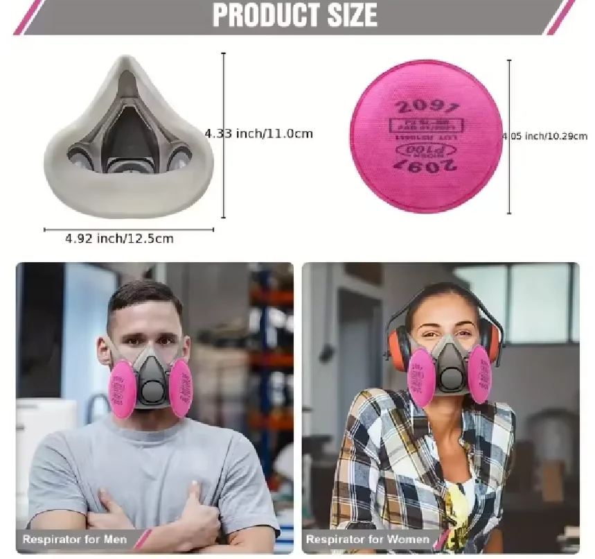 Máscara de gas media cara con filtro antipolvo y vapores orgánicos - imagen 2
