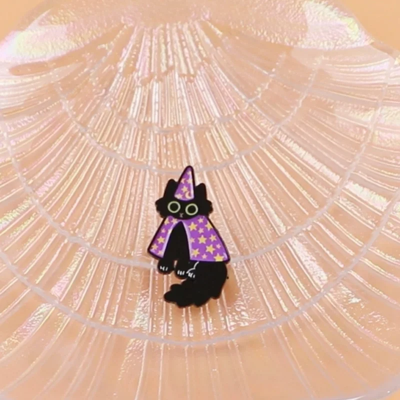 Pin esmaltado gato negro para solapa y mochila, broche de metal - imagen 4