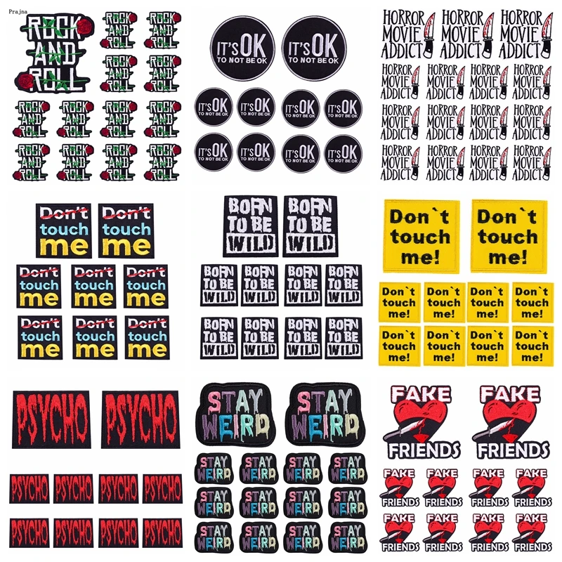 Parche bordado estilo punk con letras negras y fondo rojo