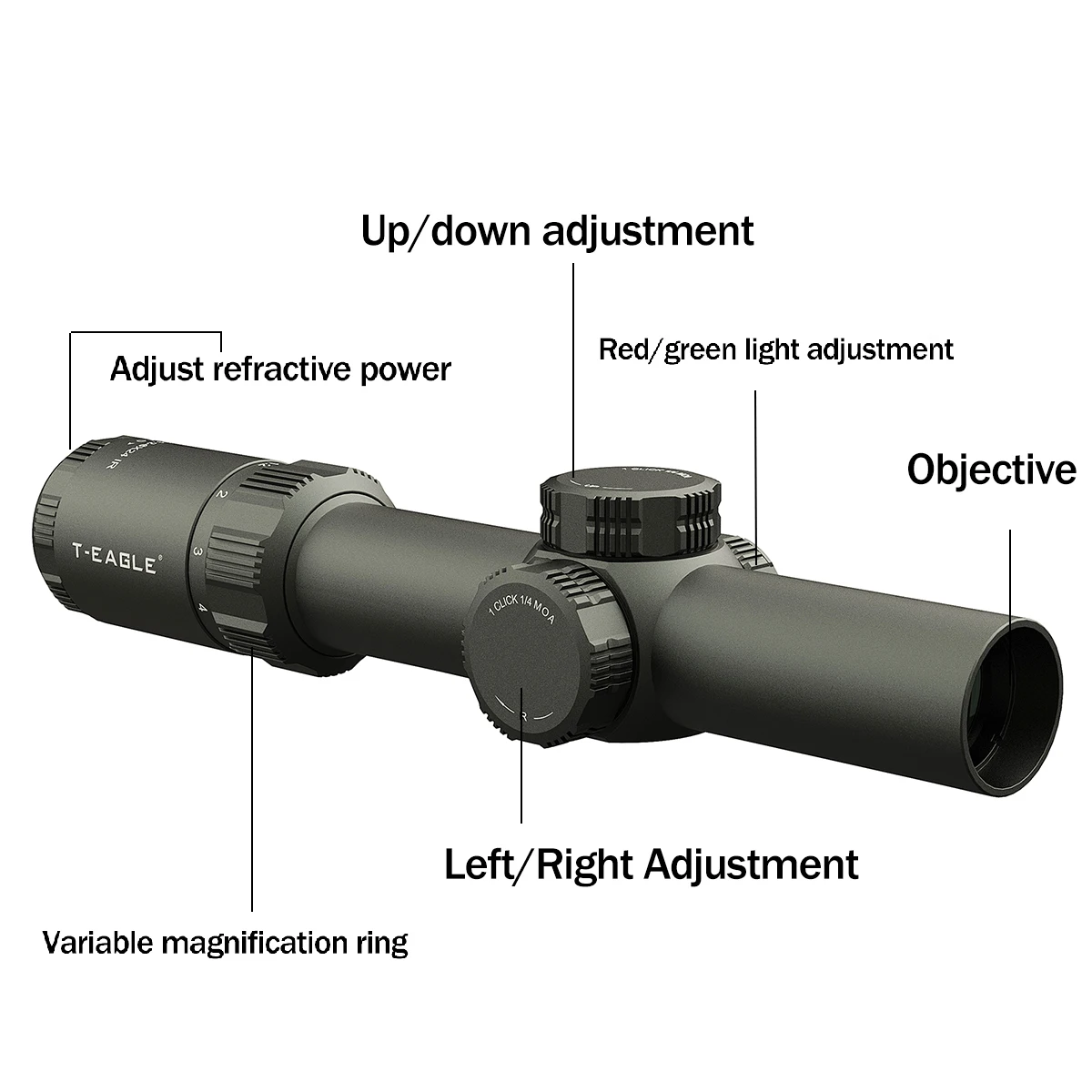 Mira telescópica LPVO 1,2-6x24 para rifle, caza y airsoft - imagen 4