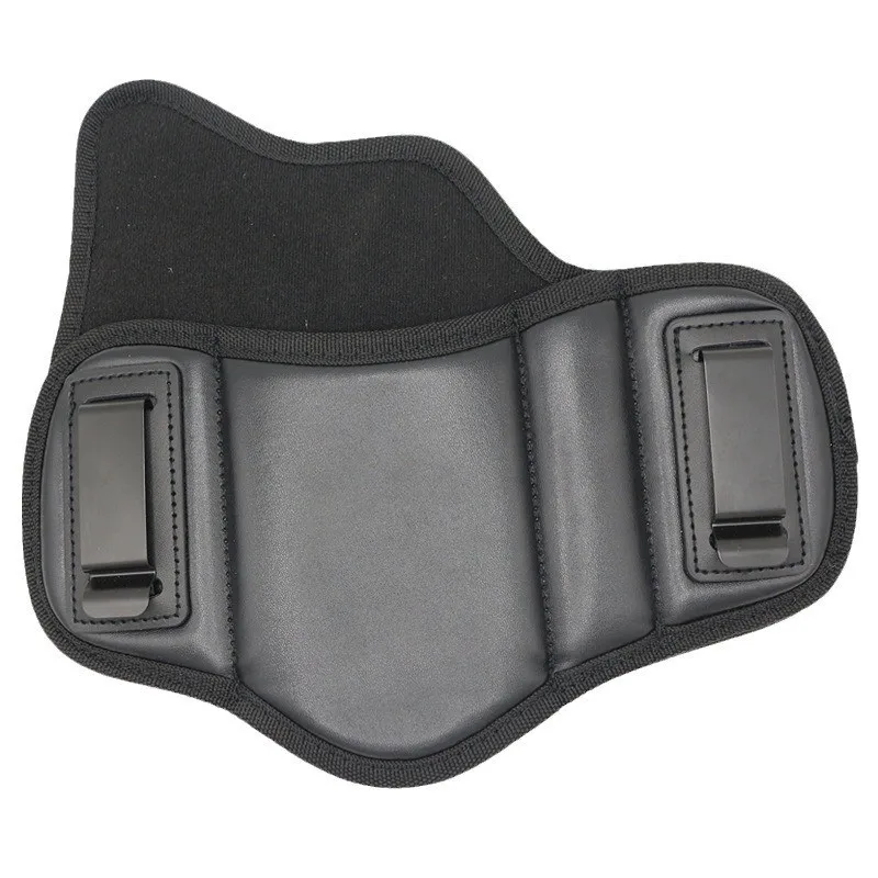 Vista frontal de la funda táctica CLUSGO en cuero sintético negro