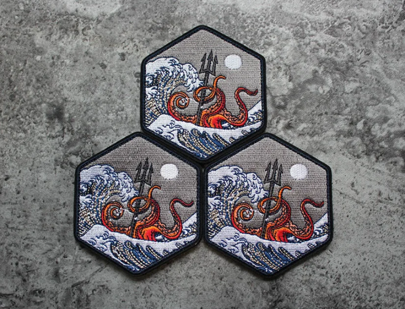 Detalle del diseño marino en parche hexagonal