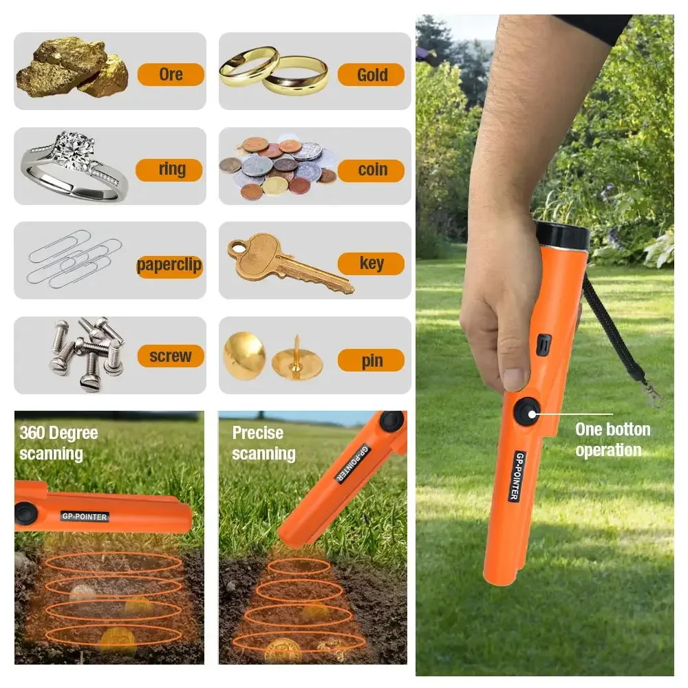 Pinpointer detector de metales impermeable IP66, vibración y audio