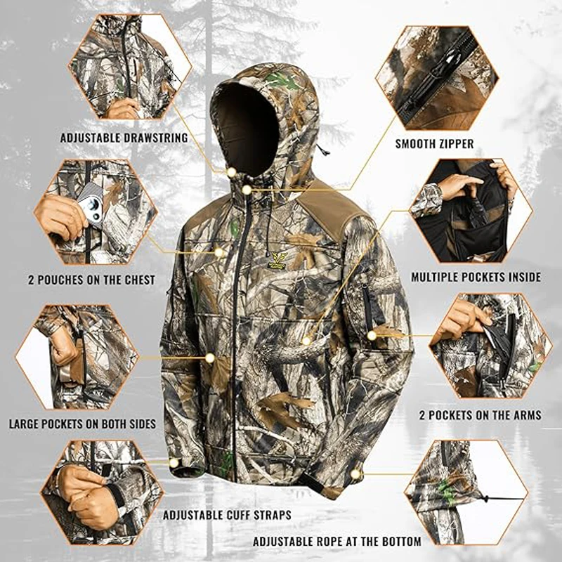 Chaqueta camuflaje de softshell con capucha para caza táctica - imagen 3