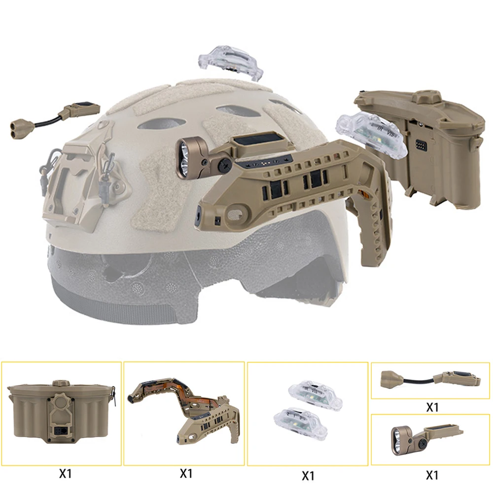 Sistema de rieles tácticos modular para casco Airsoft con linterna LED - imagen 2