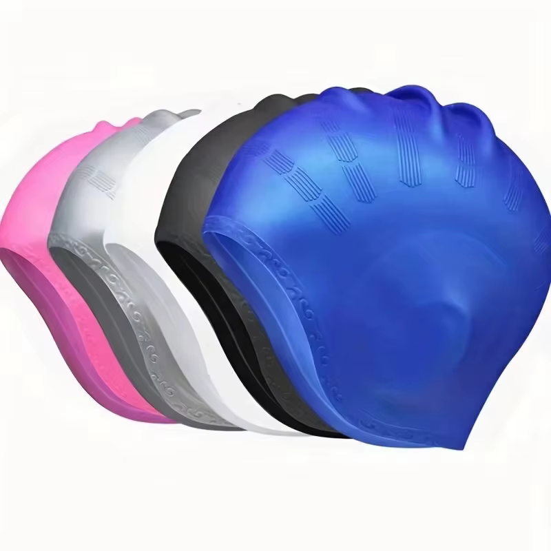 DIZETION Gorro natación silicona duradero bolsillos orejas pelo largo - imagen 3