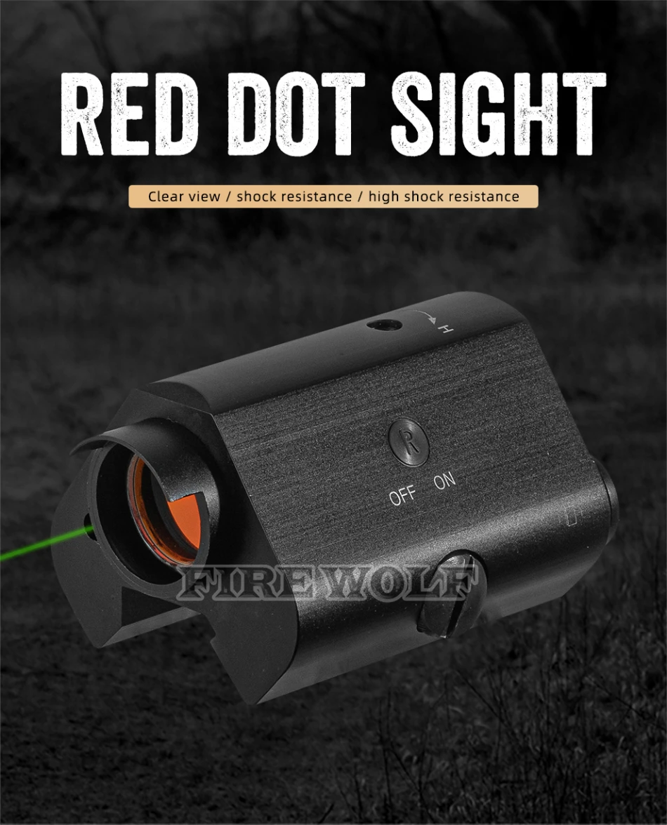 Mira punto rojo Fire Wolf G36 con láser verde montada en riel Picatinny