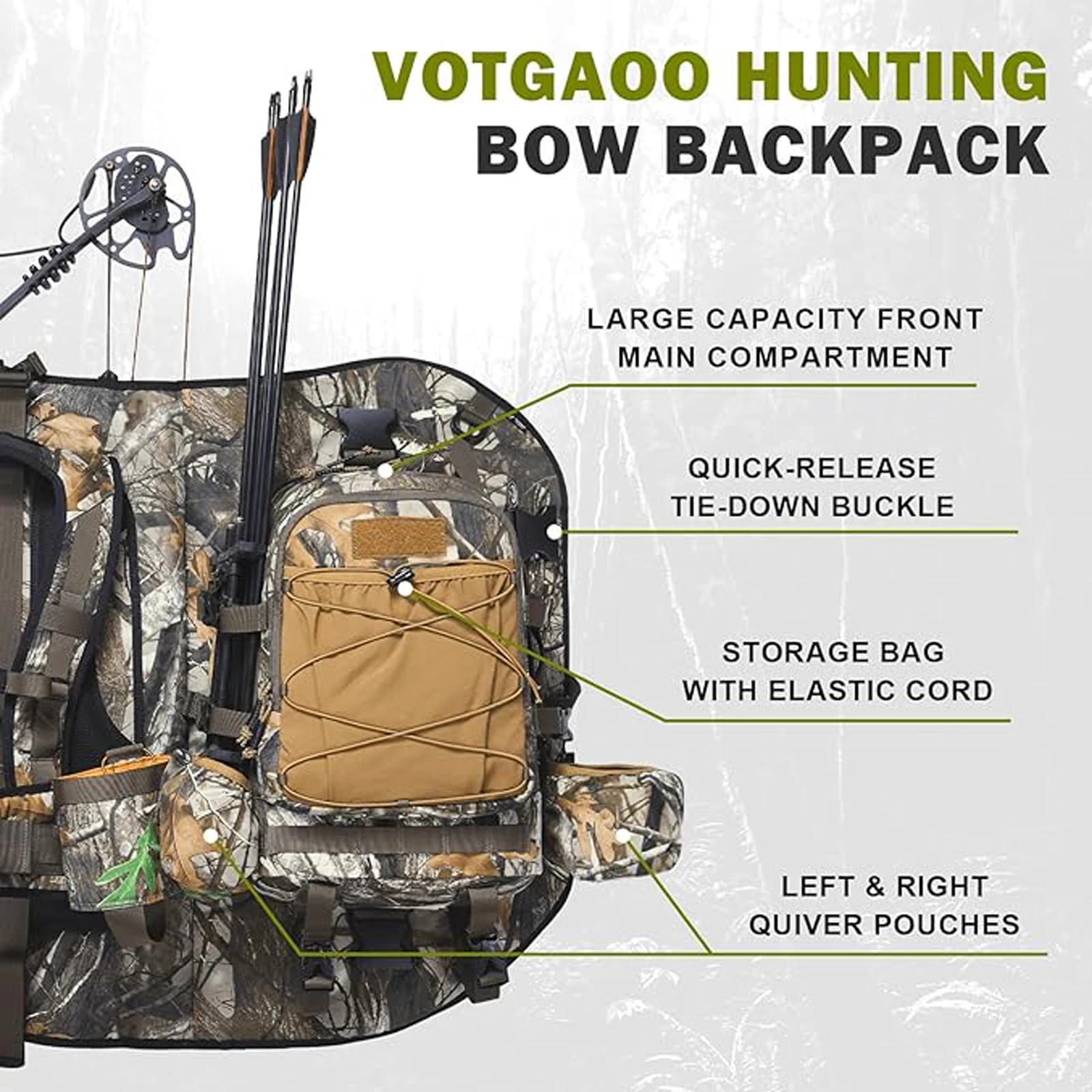 VOTAGOO GEAR Mochila táctica de caza con soporte para arco camuflaje - imagen 4