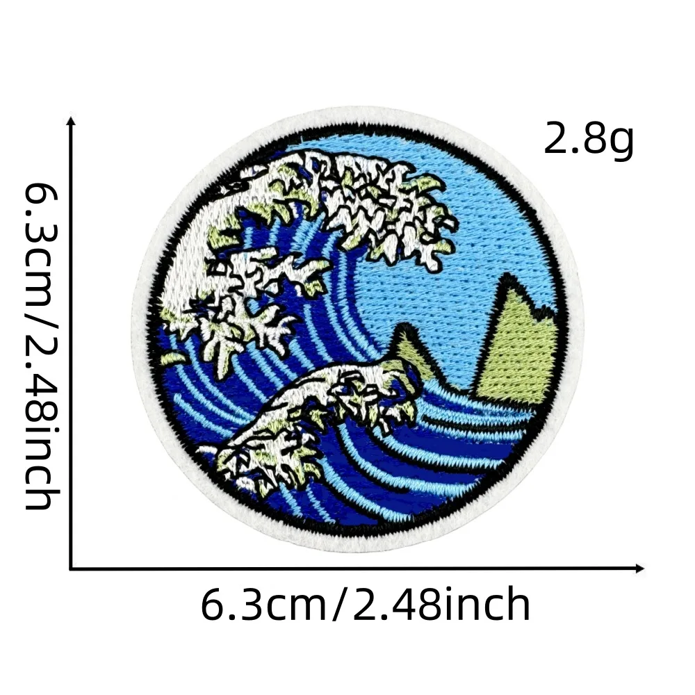 Parche termoadhesivo bordado paisaje circular para mochila o chaqueta - imagen 3