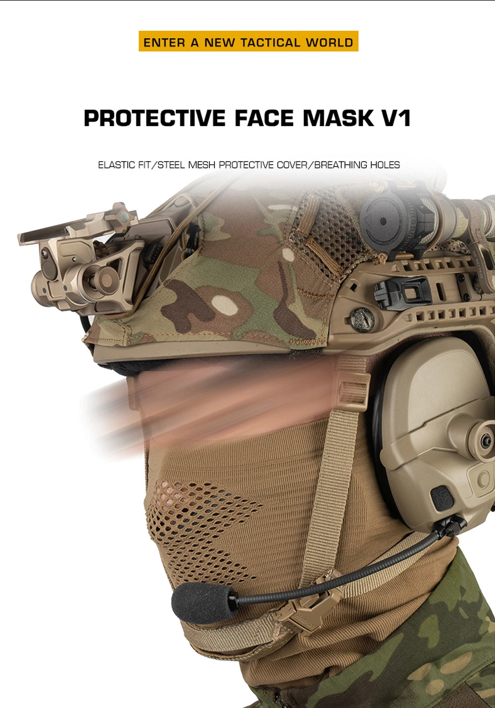 Máscara táctica Venom V1 de malla y cubrecuello