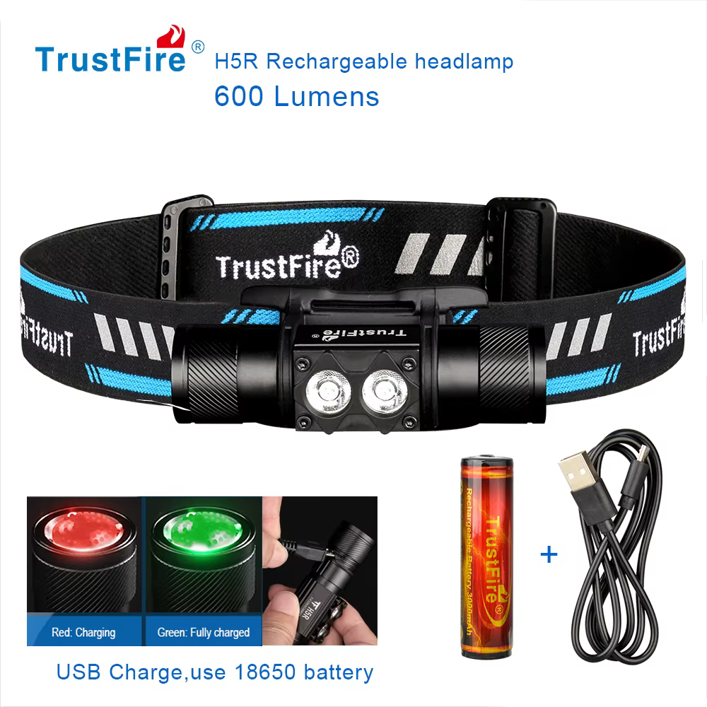 Trustfire linterna frontal USB recargable para pesca - doble LED - imagen 2