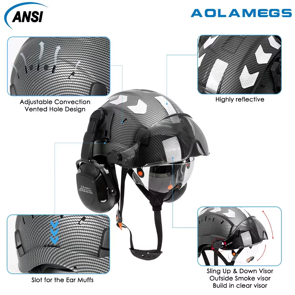 Gafas dobles y orejeras acopladas al casco de seguridad