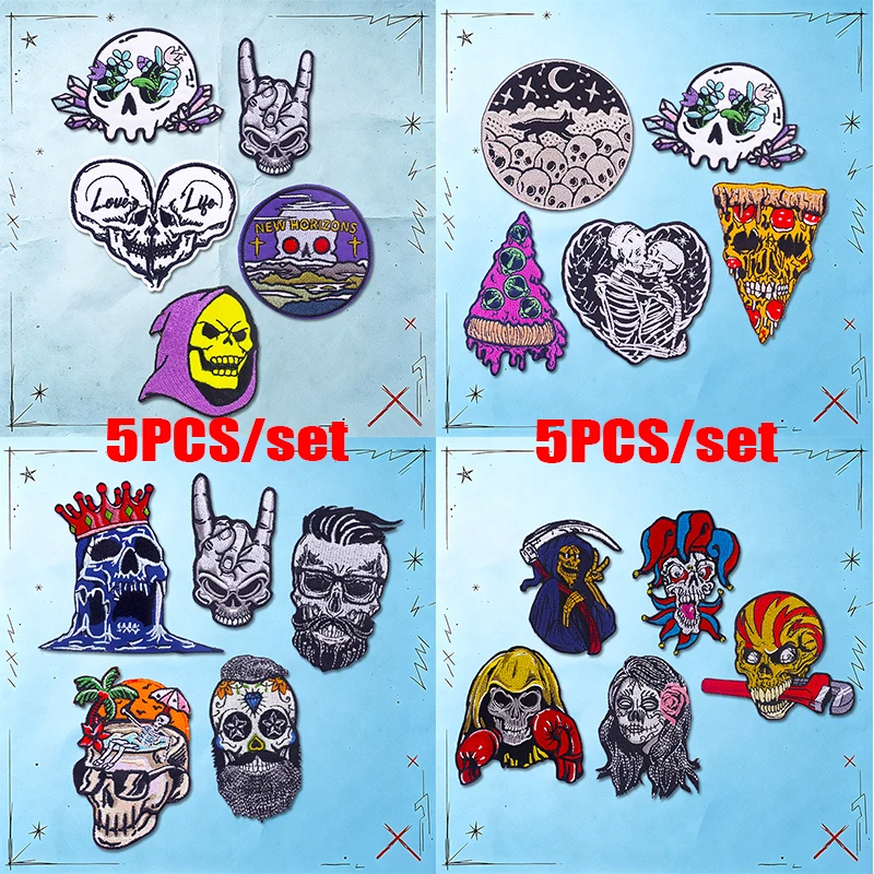 Parches tácticos bordados calavera termoadhesivos estilo punk rock - imagen 2