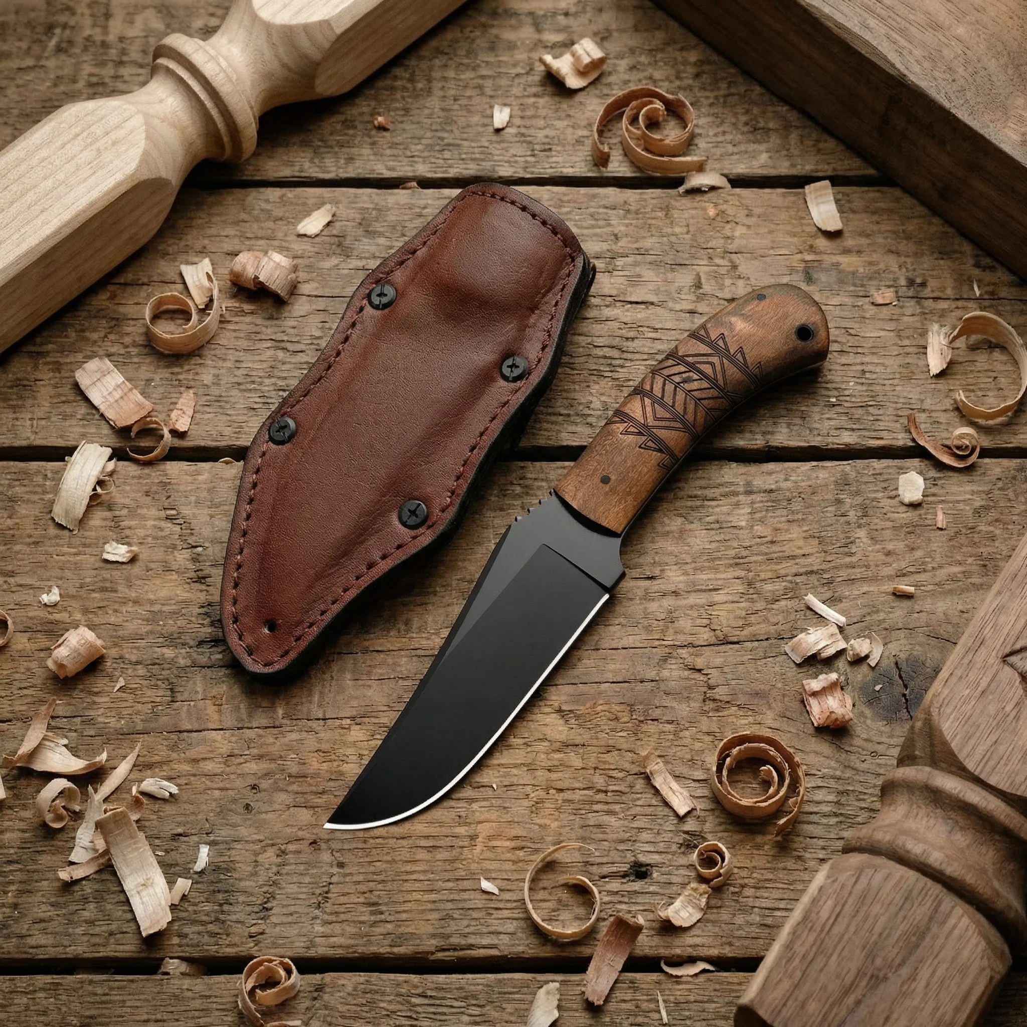 Cuchillo fijo para exteriores con funda, emergencia y acampada compacta - imagen 3