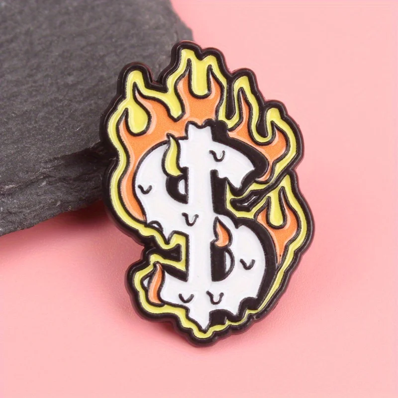 Inferno Fortune pin esmaltado táctico dólar llameante base blanca