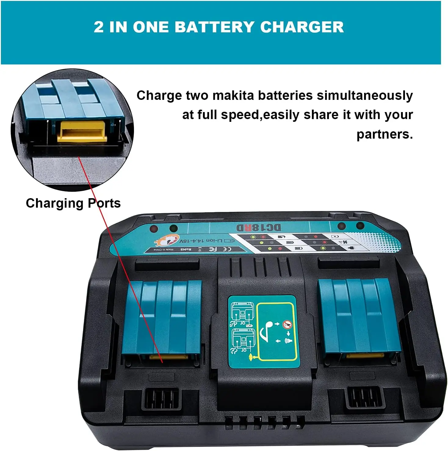 Makita LXT Cargador doble para batería de litio con carga rápida - imagen 2