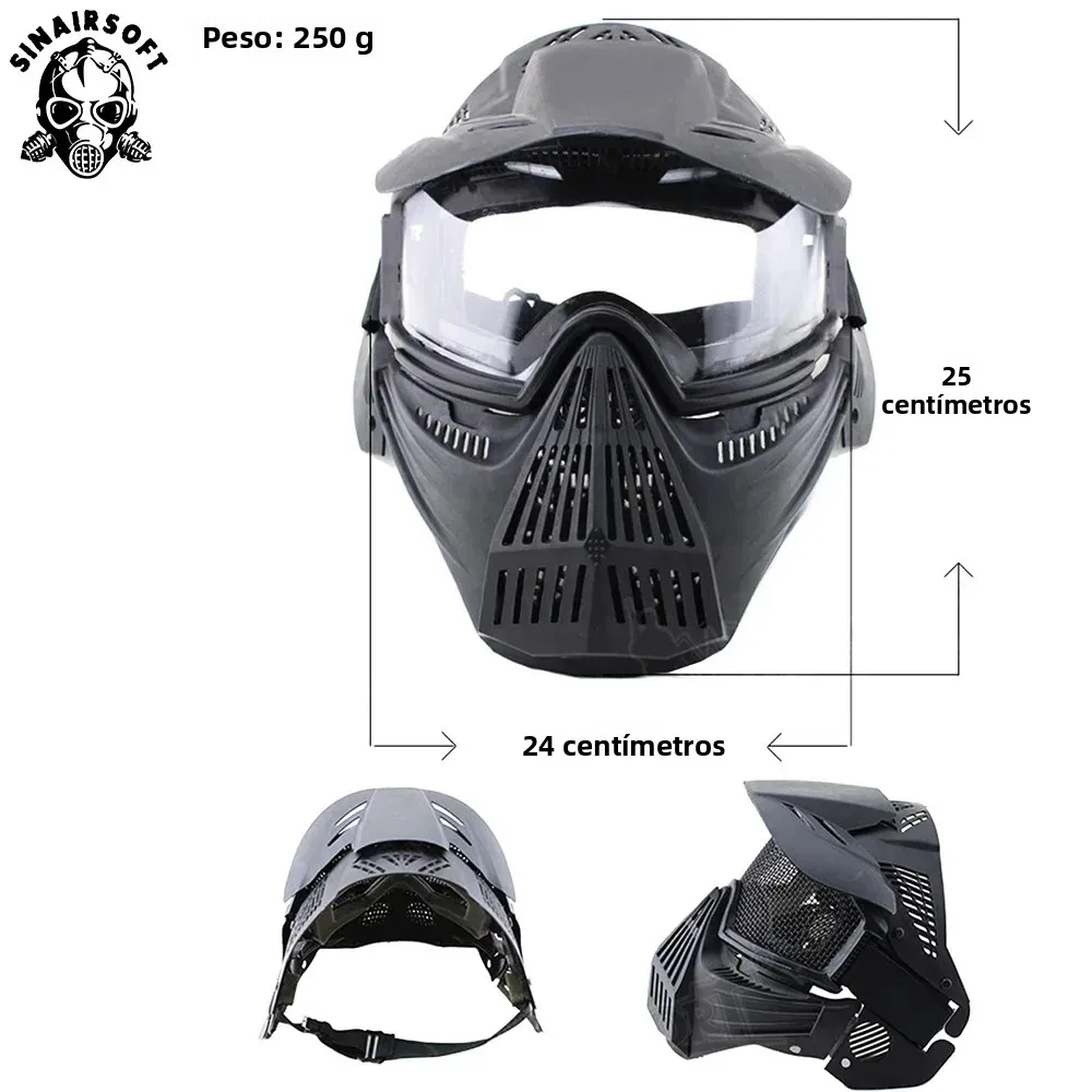 Máscara táctica facial completa con lentes para airsoft, paintball - imagen 2