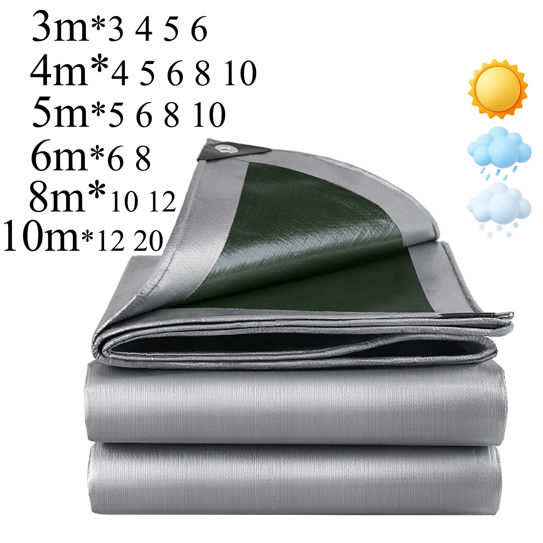 Lona impermeable resistente UV para camping coche jardín verde plata