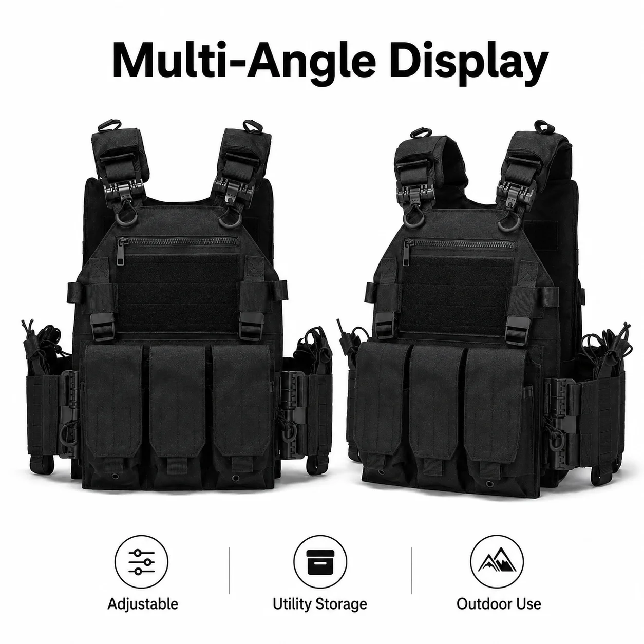 Chaleco táctico con porta cargador triple frontal