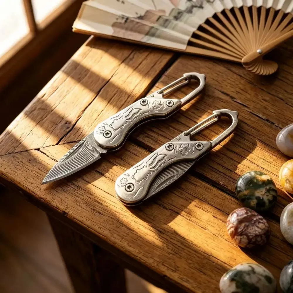 Cuchillo damasco portátil mini para cocina y uso hogar
