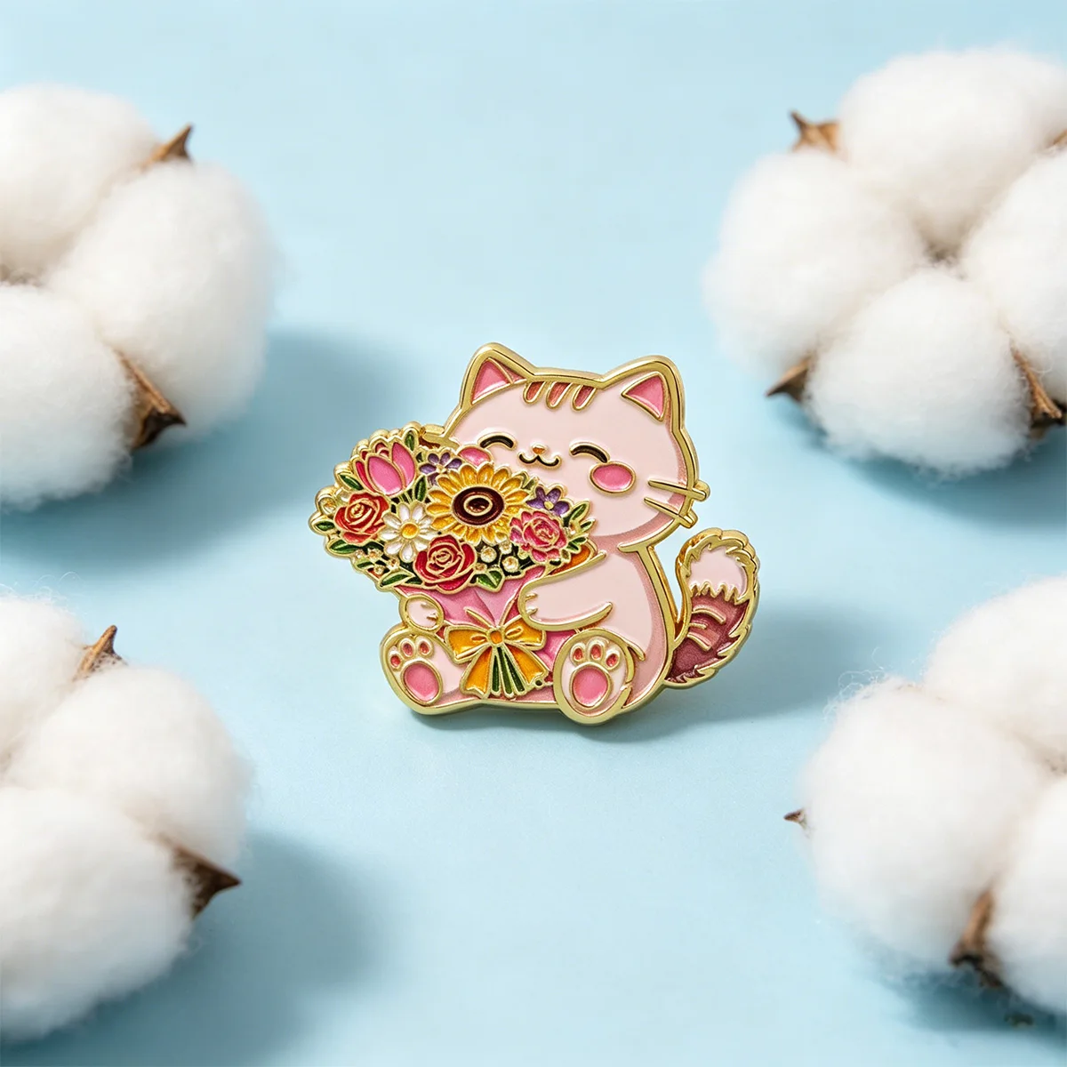 Pin esmaltado de gato y flor para mochila y sombrero - imagen 5