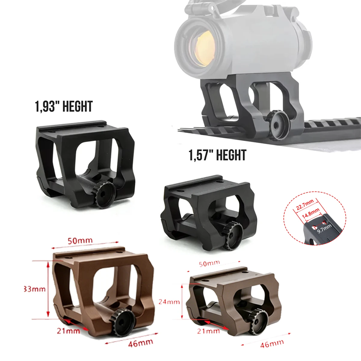 Soporte elevador QD para mira reflex de visor, aluminio