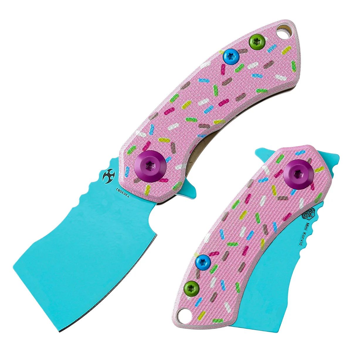 Cuchillo de bolsillo plegable Kansept Mini Korvid en acabado Donut G10 y aluminio verde