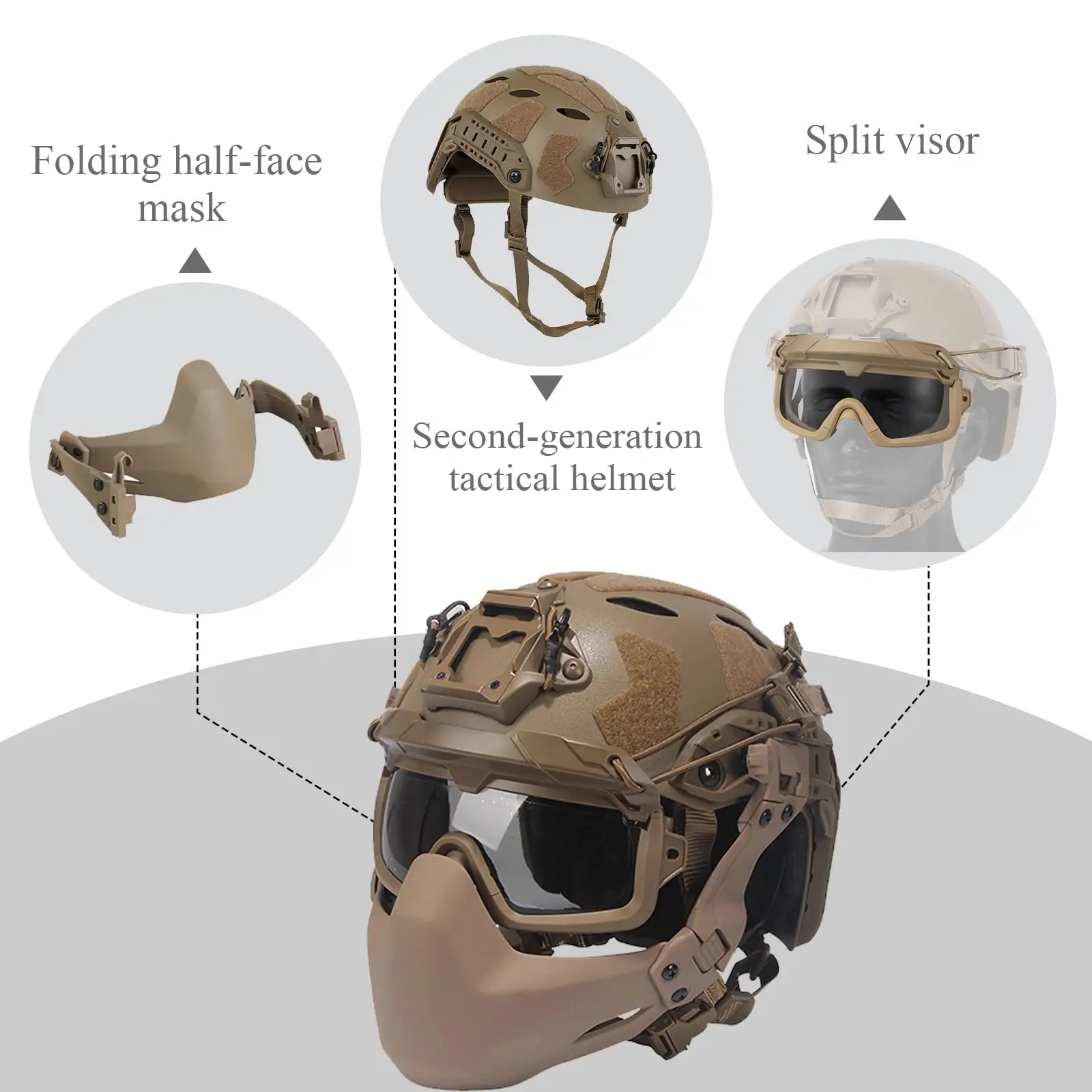 Casco táctico FANDAO FAST ajustable con máscara y gafas airsoft - imagen 5