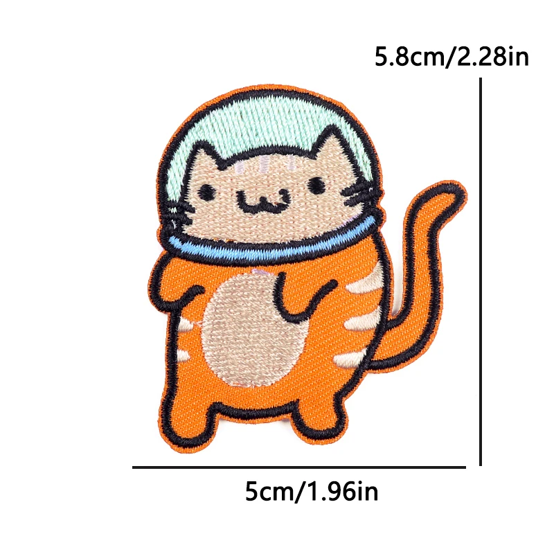 Parches termoadhesivos de gatos negros con diseño arcoíris y astronauta