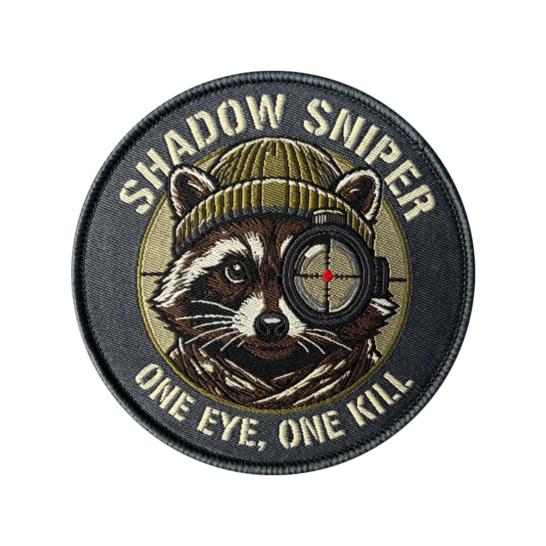 Parche bordado Shadow Sniper mapache con velcro gancho y bucle