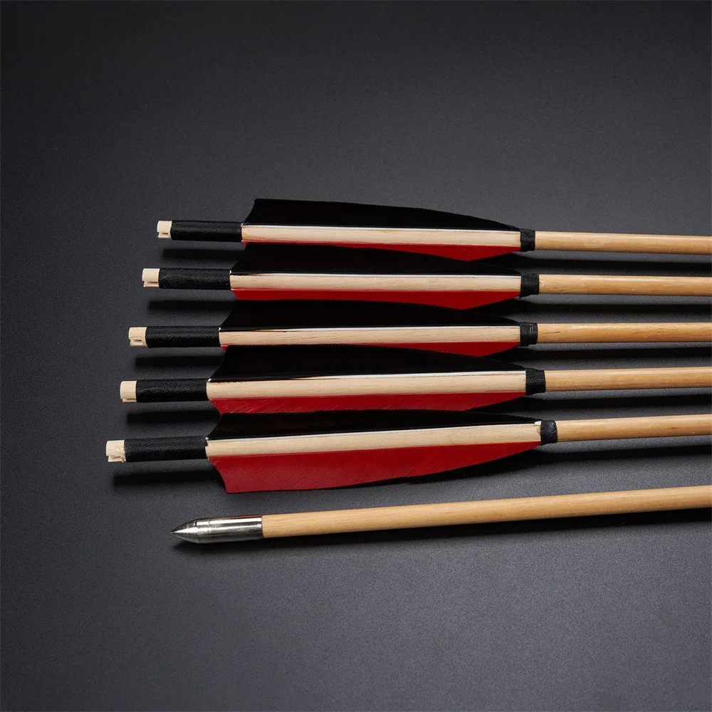 Toparchery Flechas Madera para Caza con Plumas de Pavo Auténticas - imagen 3