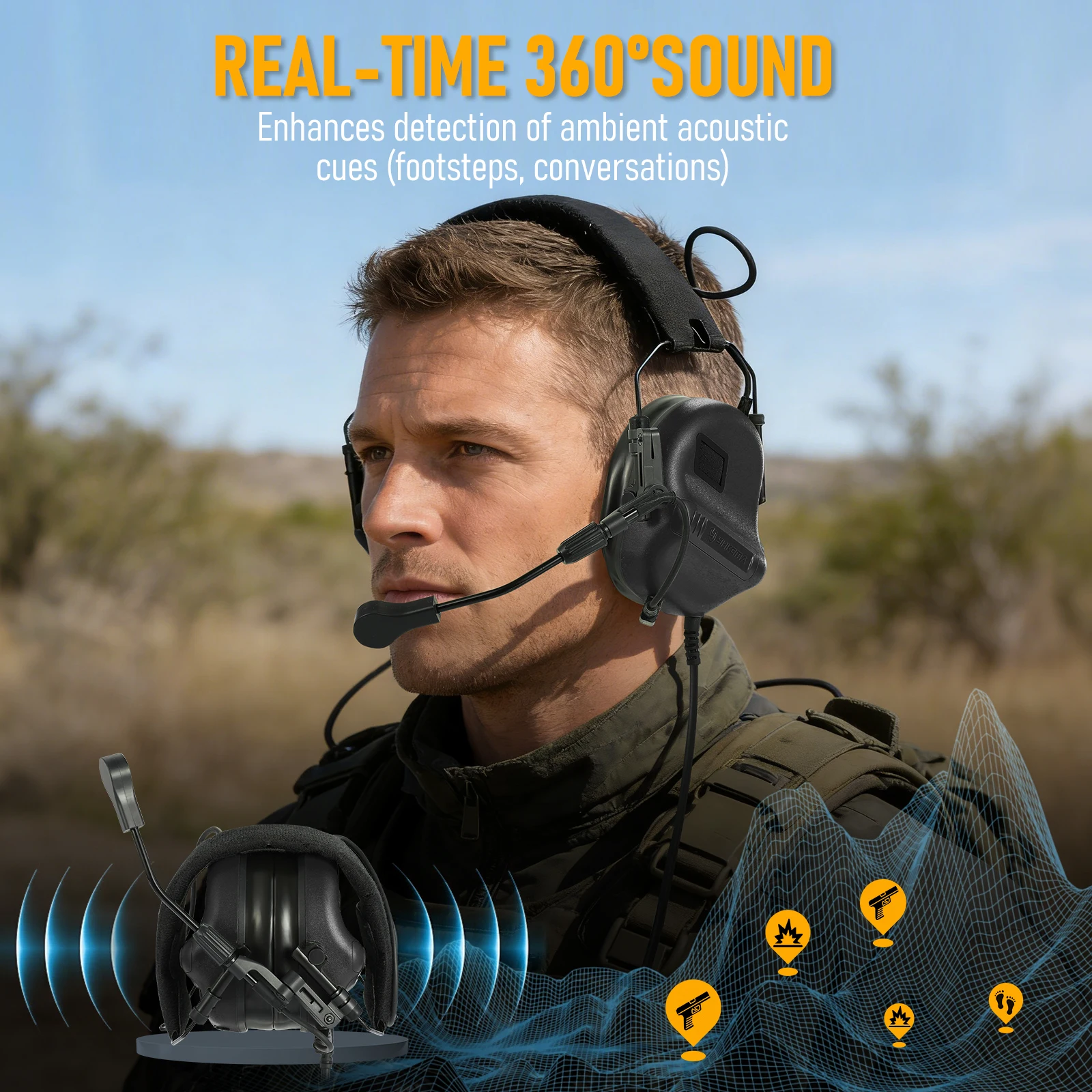 Auriculares tácticos YHKEMA E70 – Micrófono y cancelación de ruido - imagen 4