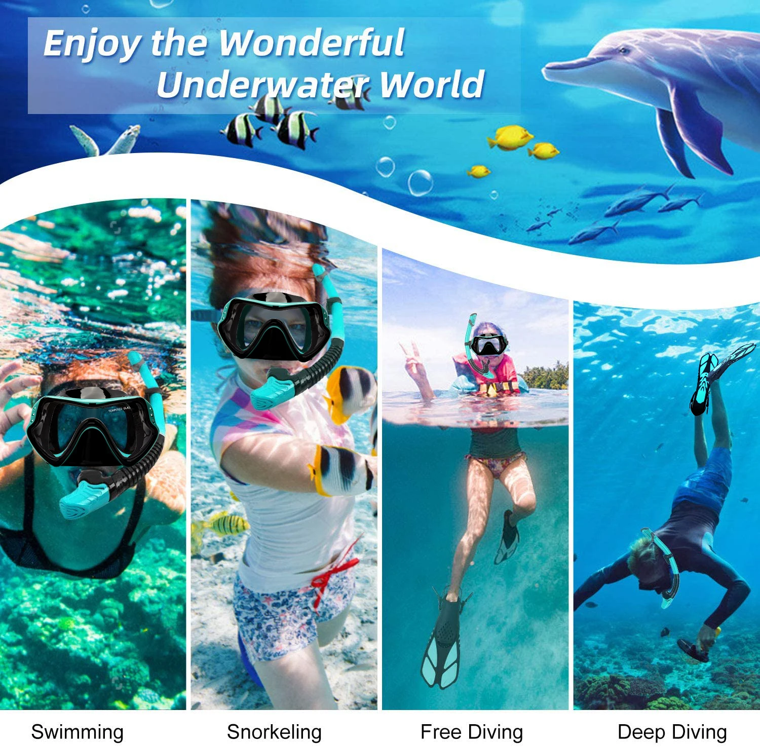 Máscara snorkel panorámica adultos – Silicona profesional resistente - imagen 4