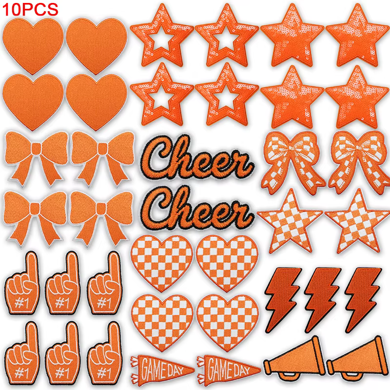Parche termoadhesivo bordado naranja con lentejuelas estrellas lazos - imagen 2