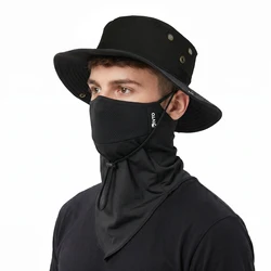 Sombrero de ala ancha con protección solar y máscara media cara