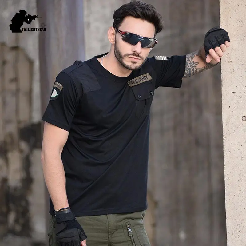 Camiseta verano algodón bordado militar – Manga corta informal hombre - imagen 2