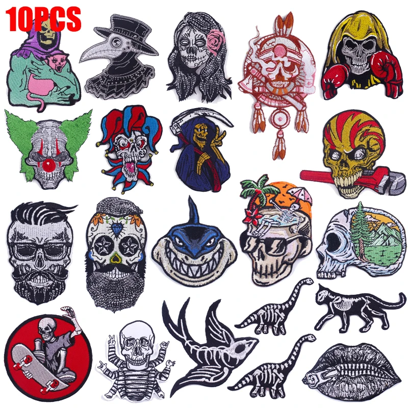 Parche bordado calavera punk termoadhesivo para chaquetas tácticas