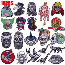 Parche bordado calavera punk termoadhesivo para chaquetas tácticas