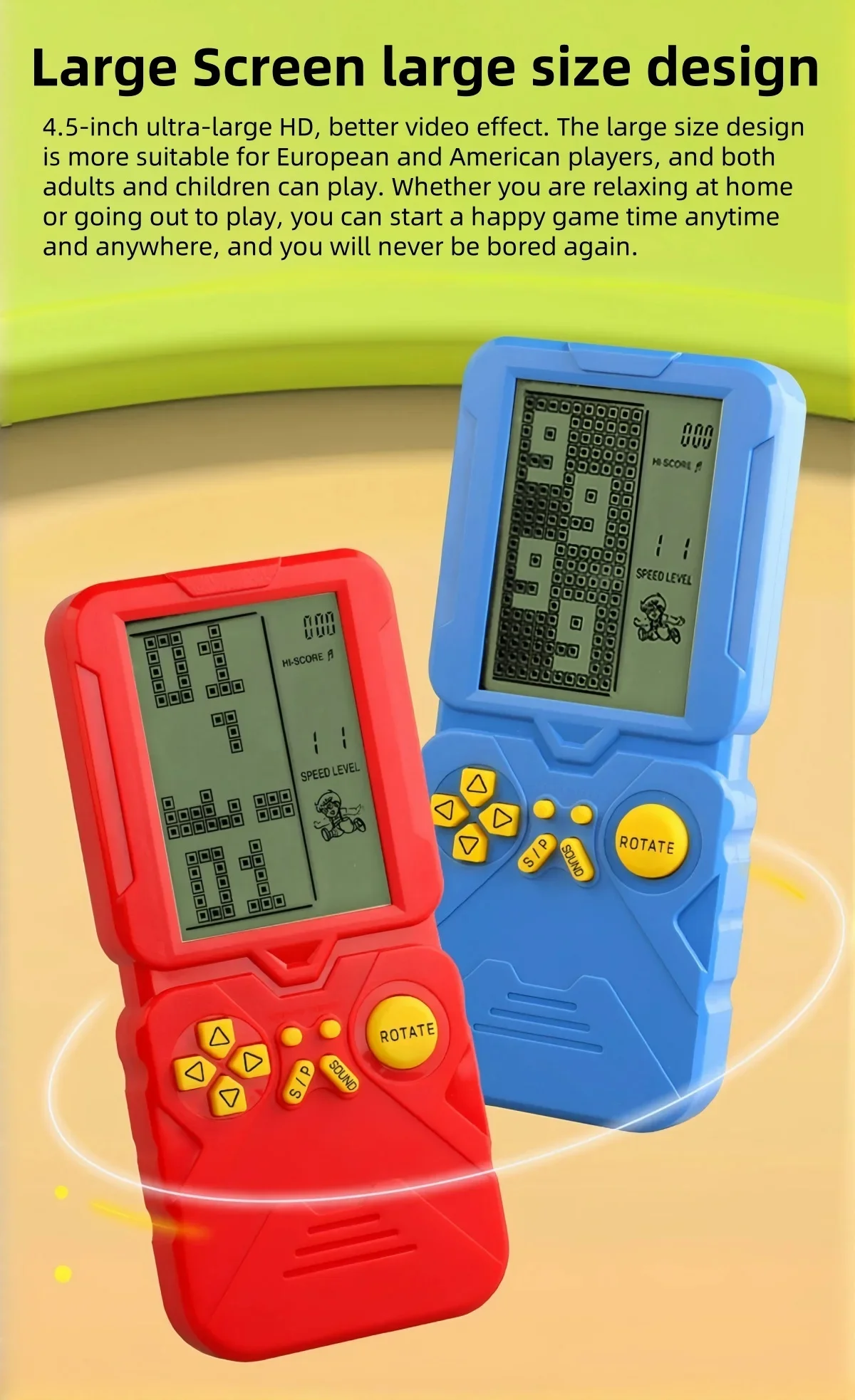 Consola portátil clásica con pantalla grande y botones