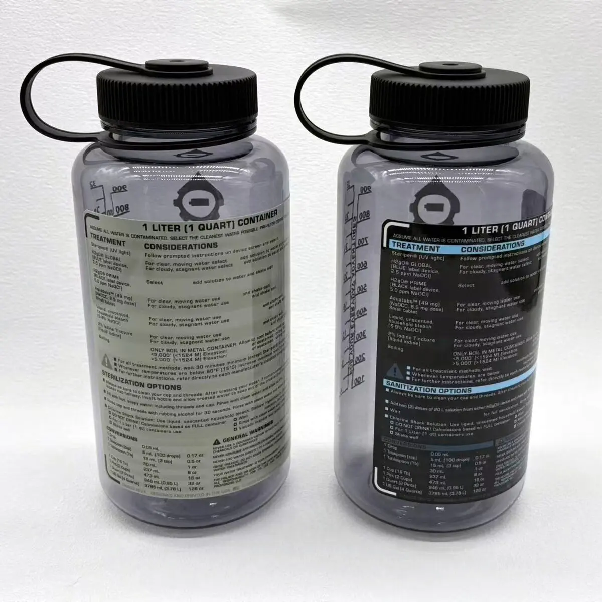 Botella de agua deportiva de boca ancha con nivel visible