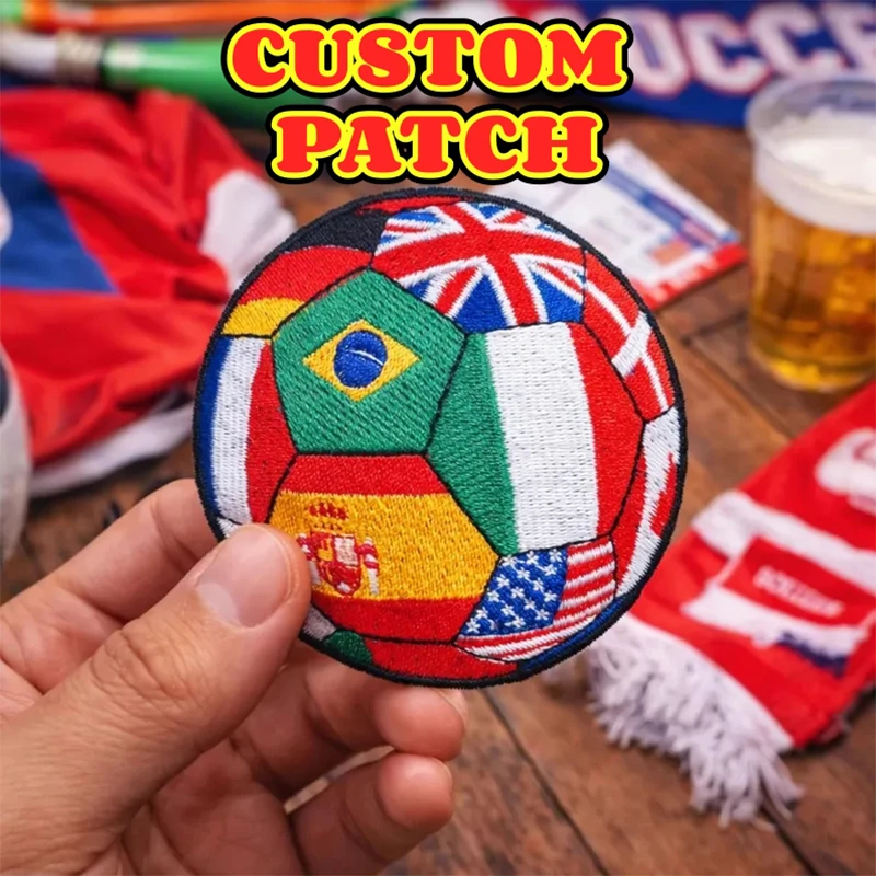 Parche bordado termoadhesivo bandera país con balón de fútbol - imagen 5